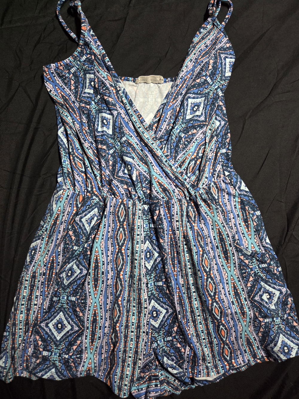 Bear Dance Boho Geometric Aztec Print Romper Large